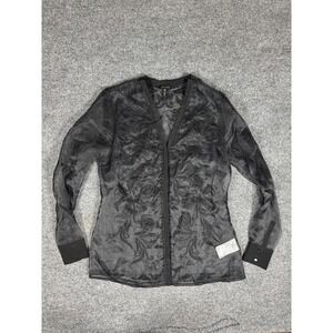 Escada Shirt Womens 36 Black Silk Sheer‎ Embroidered Long Sleeve